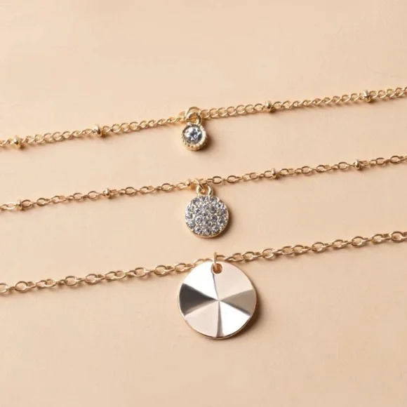 3 Layer Gold Pendant Necklace with Rhinestones - Picture 5 of 5